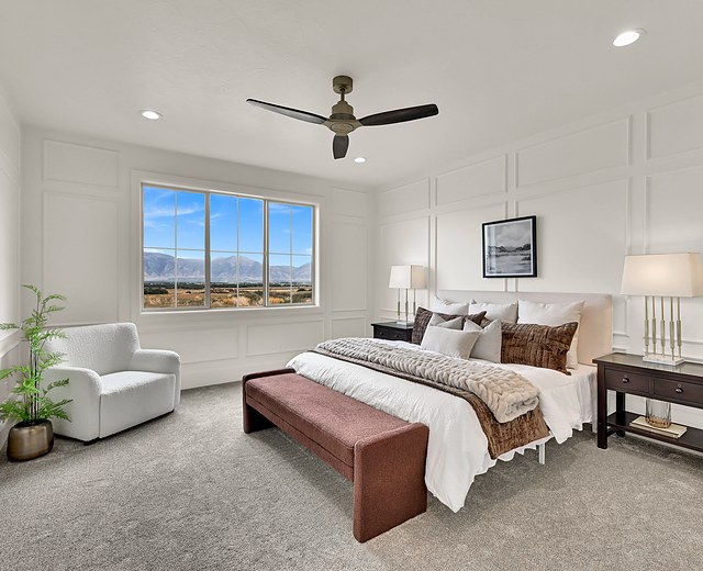 Primary bedroom with board-and-batten wall and mountain views, 993 N 75 W, Mendon